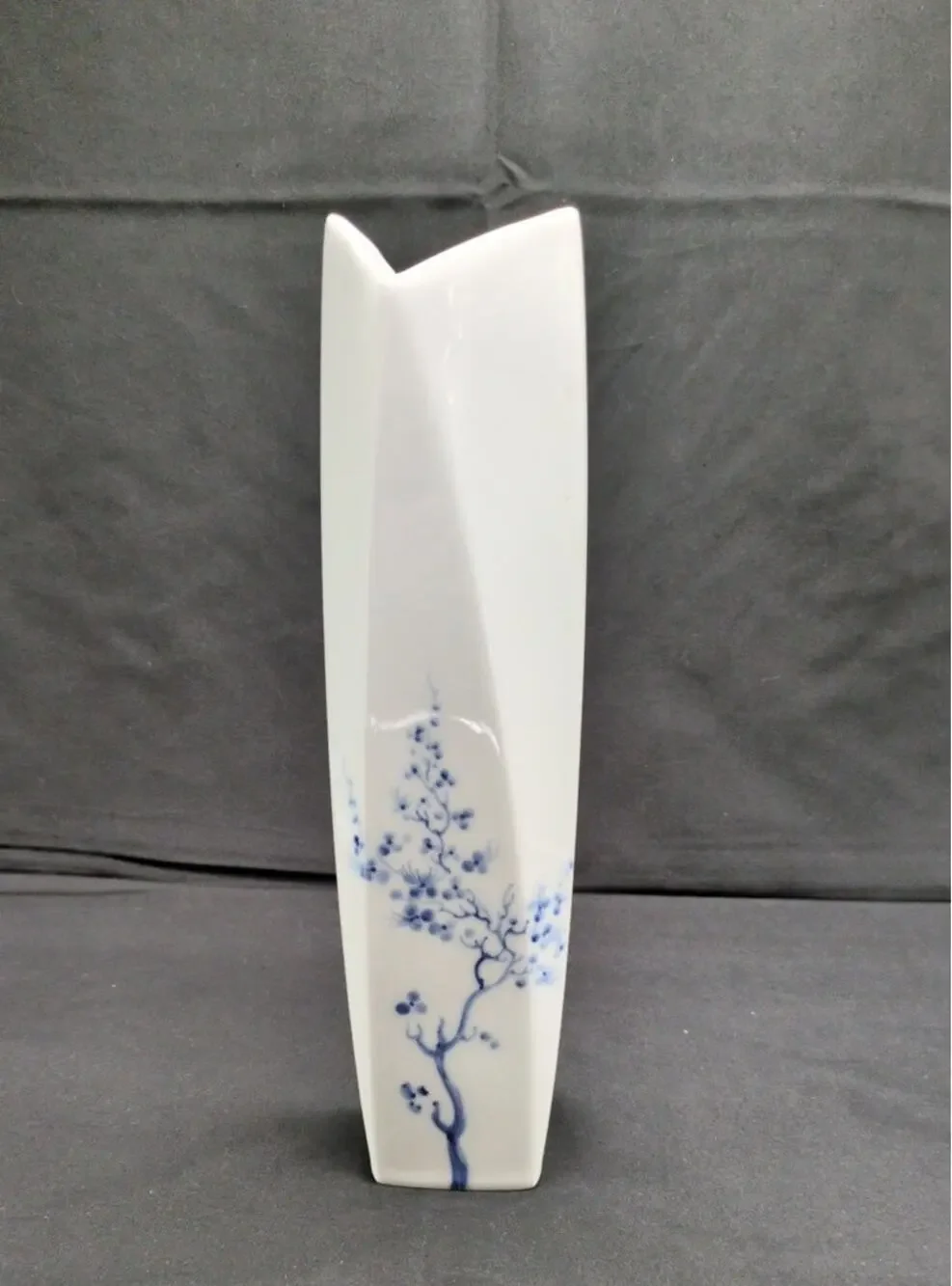 Meissen Blue Orchid Geometric Vase 11.25in Tall Porcelain Table Decor Accent